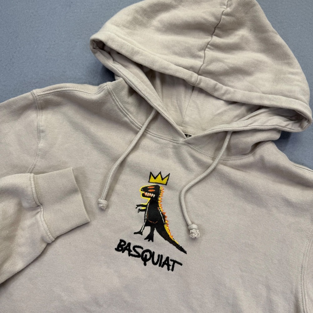 Basquiat Pez Dispenser Dinosaur‎ Crown Graphic Hoodie Tan Beige Small SM Art